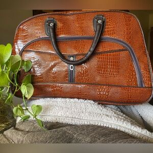 Coffee Crocodile Embossed Pattern Faux LeatherTravel Bag
